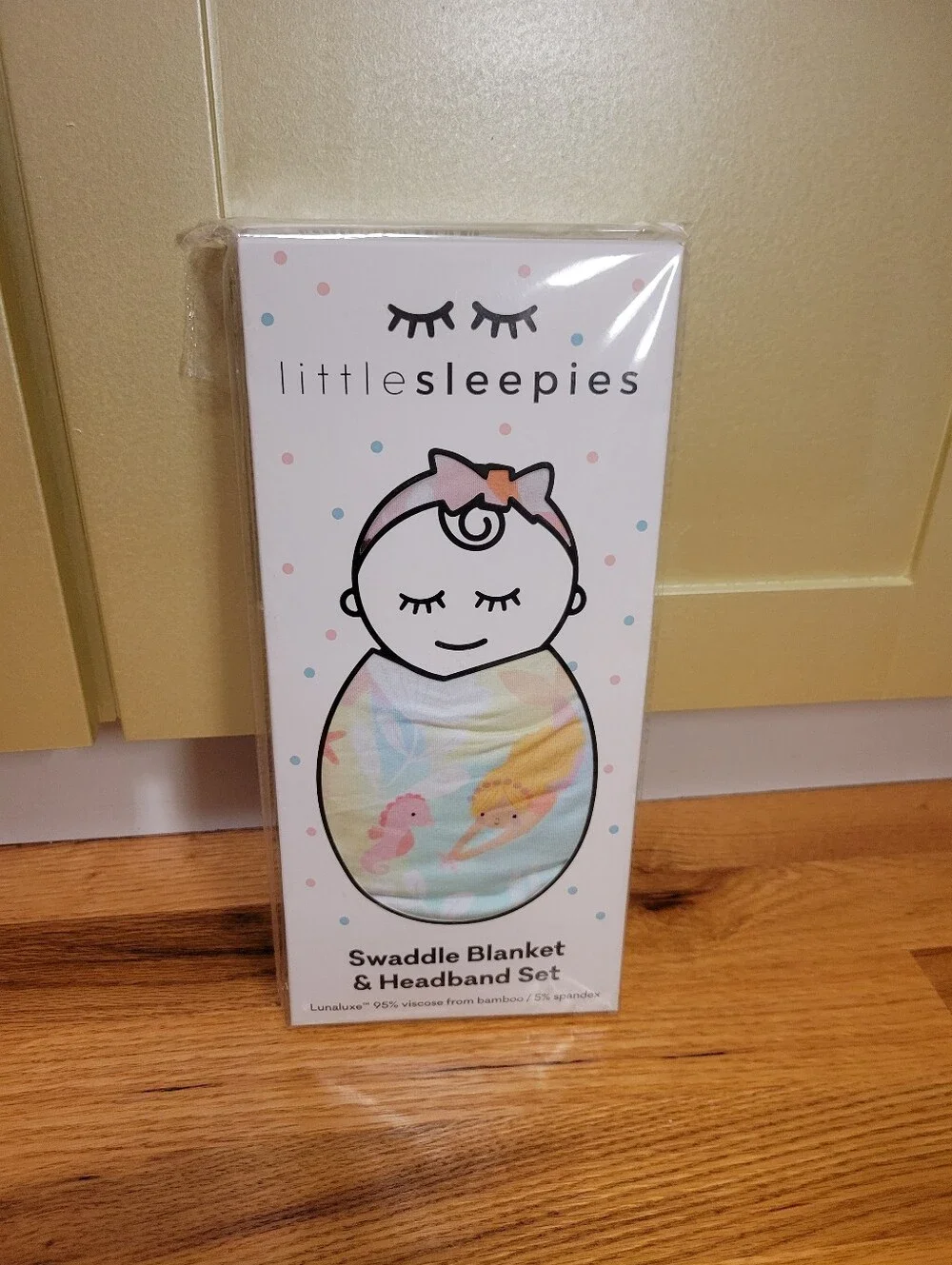 NIB Little Sleepies Mystic Mermaids Swaddle & Luxe Bow Headband Set- Bamboo